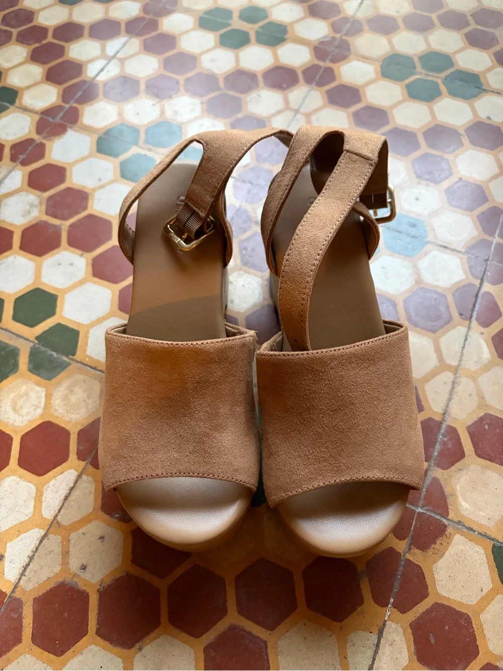 Women’s Tan Studded Platform Sandals - Suede Slingback